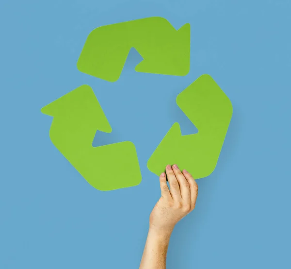 Hand met Recycling teken — Stockfoto