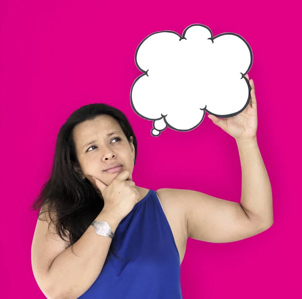 Vrouw met lege denken bubble — Stockfoto