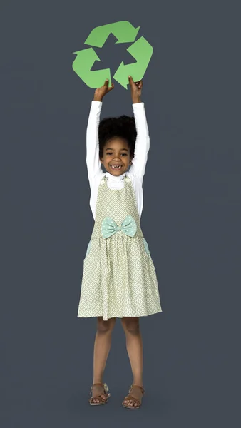 Girl holding Recycle Sign — Stock Photo, Image