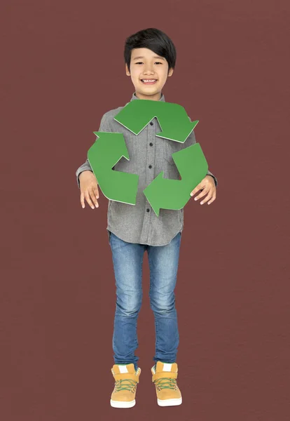 Boy Holding Recycle Symbol — Stock Photo, Image