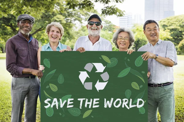 People holding informational board — Stock Photo, Image