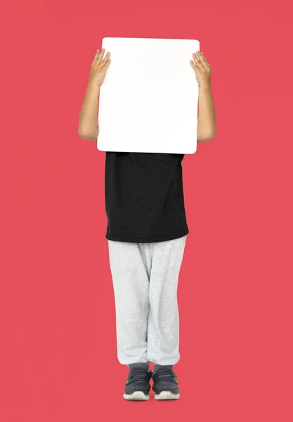 Boy Holding Blank Board — Stock Photo, Image