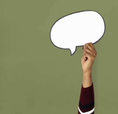 konuşma balonu tutan el