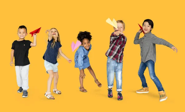 Kids Launching Paper Planes — Stock Photo, Image