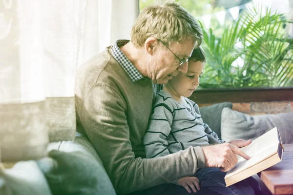 Livre de lecture grand-père et petit-fils — Photo