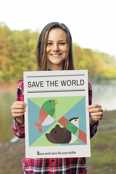 Frau mit Plakat — Stockfoto