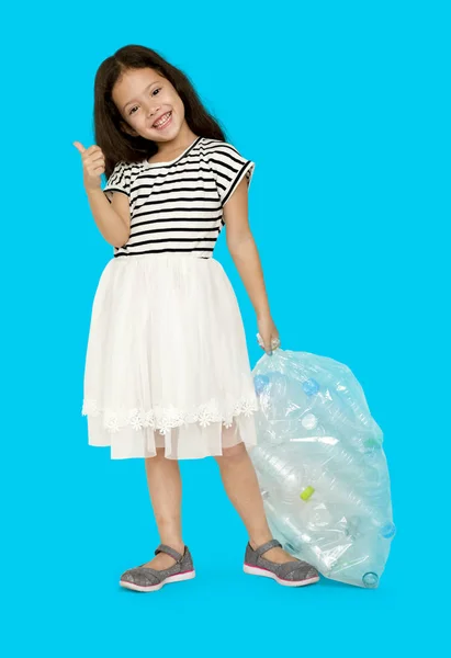 Girl Holding Separate Plastic Bottles — Stock Photo, Image