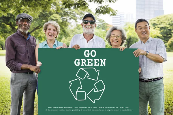 People holding informational board — Stock Photo, Image