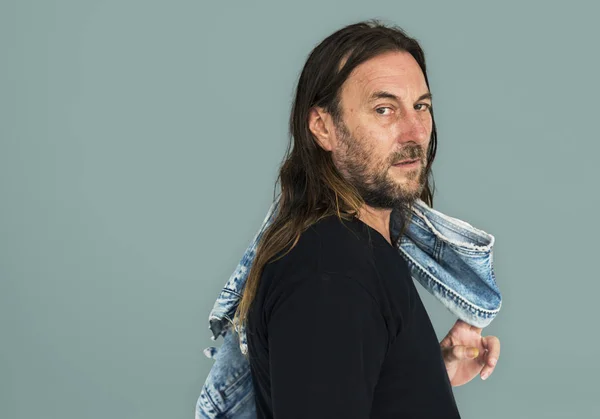 Bearded man with long hair — Stock Photo, Image