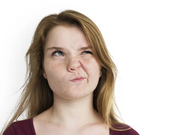 Ragazza con espressione faccia divertente — Foto Stock