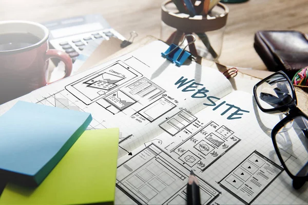 Office work table with sticky notes — Stock Photo, Image