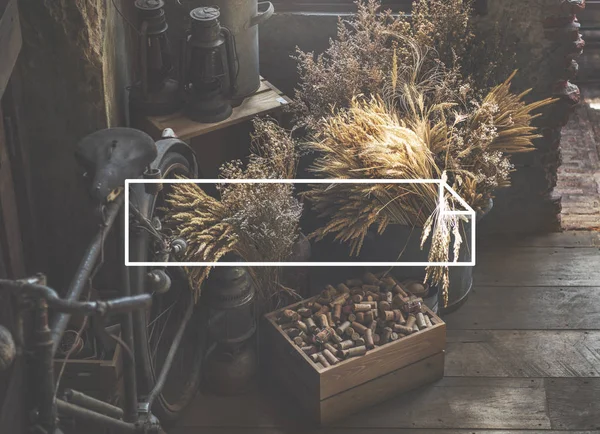 Interior of barn with vintage lamps — Stock Photo, Image