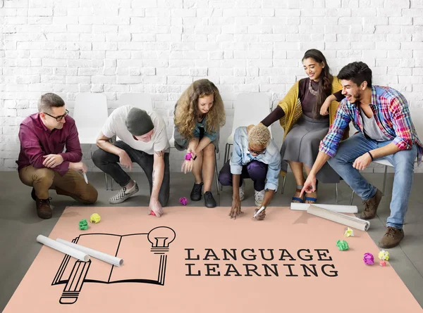 People drawing banner on floor — Stock Photo, Image