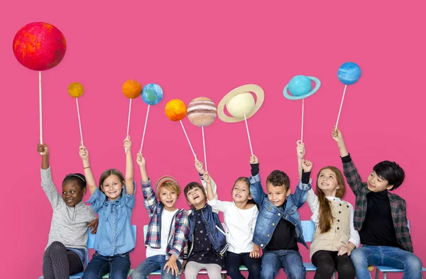 Children Holding solar system — Stock Photo, Image