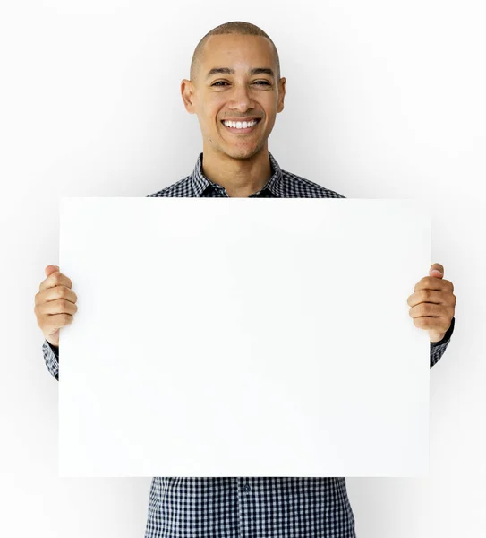 Man holding blank banner — Stock Photo, Image
