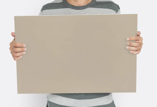 Homem segurando banner Placard — Fotografia de Stock