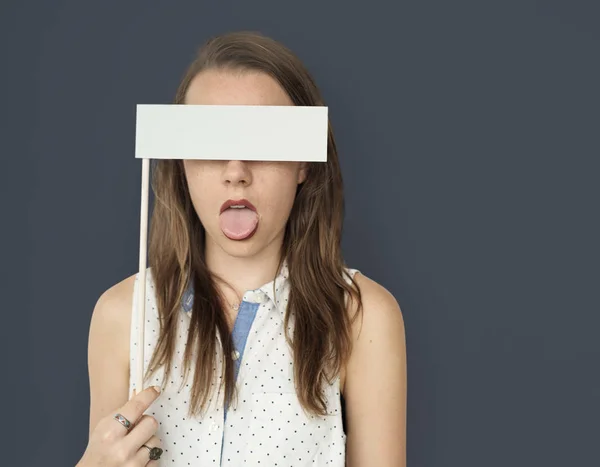 Woman holding paper flag — Stock Photo, Image