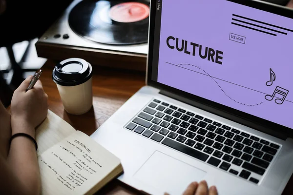 Workplace table with laptop — Stock Photo, Image