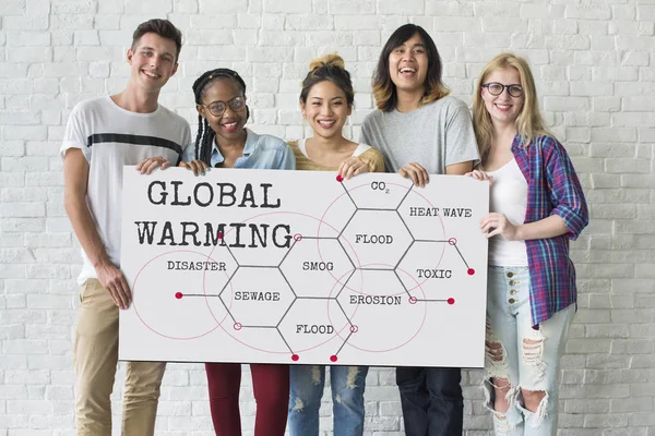 Vrienden houden banner — Stockfoto