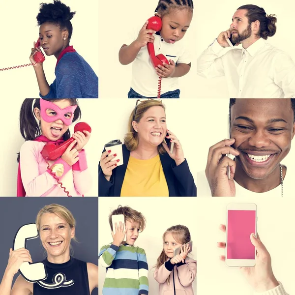 Diversas personas usando el teléfono — Foto de Stock