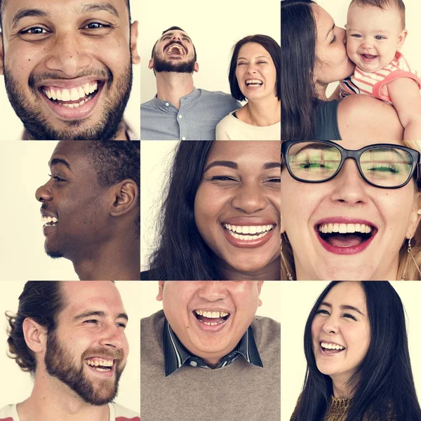 Uppsättning av mångfald människor skrattar — Stockfoto