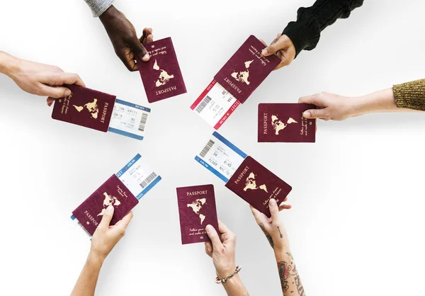 People holding passports and tickets — Stock Photo, Image