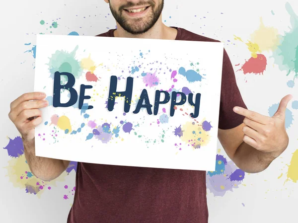 Homem com barba segura cartaz — Fotografia de Stock