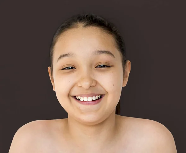 Mujer sonriente con expresión de cara feliz — Foto de Stock