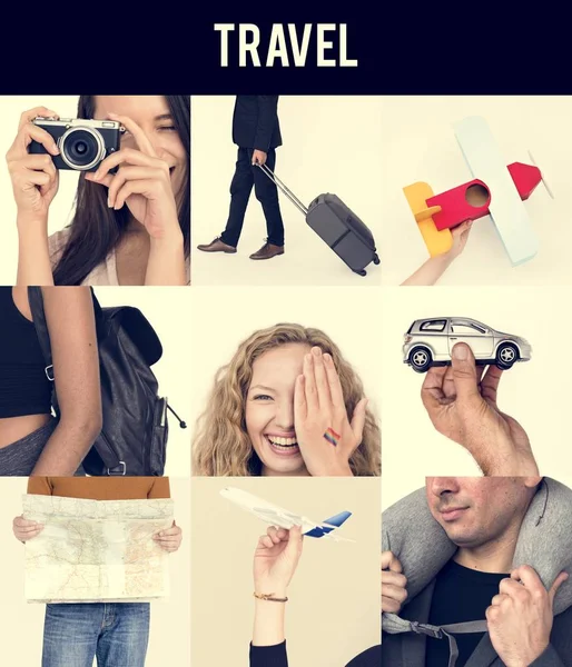 Collage mit Vielfalt Menschen und Reisen — Stockfoto