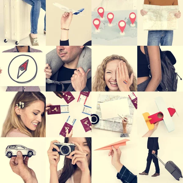 Collage mit Vielfalt Menschen und Reisen — Stockfoto