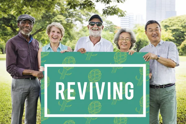 People holding informational board — Stock Photo, Image