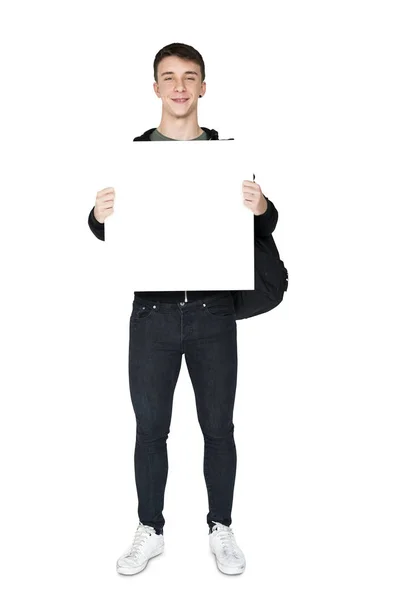 Man holding blank banner — Stock Photo, Image