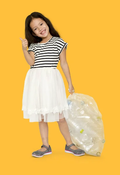 Girl with bag of plastic bottles — Stock Photo, Image