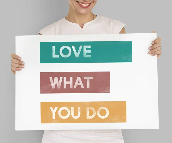 Woman holding banner — Stock Photo, Image