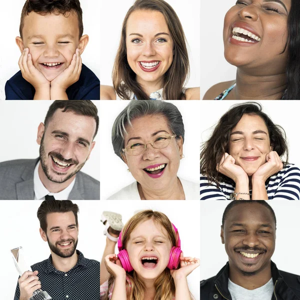 Persone sorridenti con espressioni facciali — Foto Stock