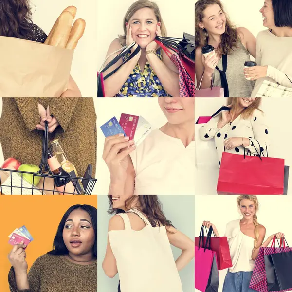 쇼핑을 즐기는 다양성 여자 — 스톡 사진