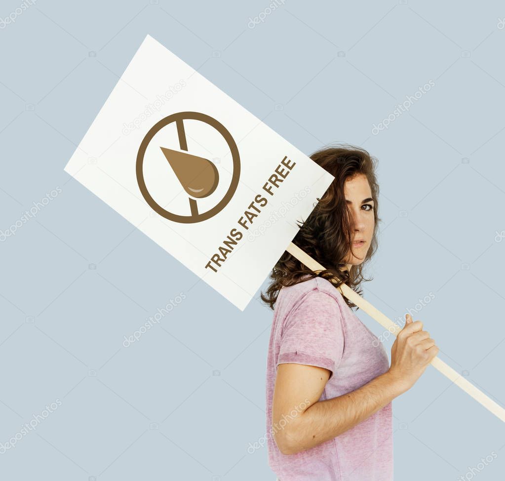 Woman Holding Banner. 