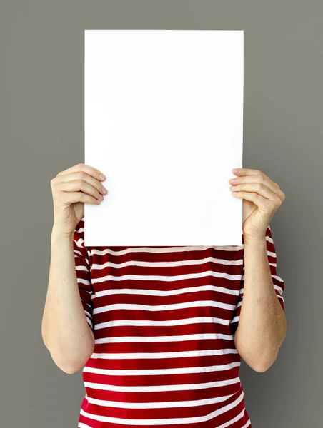Πρόσωπο άσπρο εκμετάλλευση πλακάτ — Φωτογραφία Αρχείου