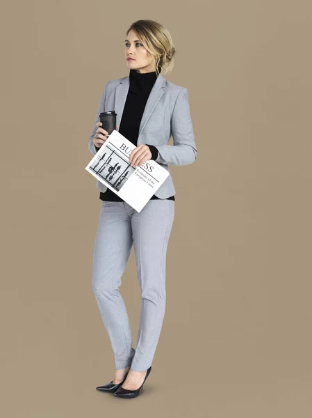 Business woman holding  Newspaper — Stock Photo, Image