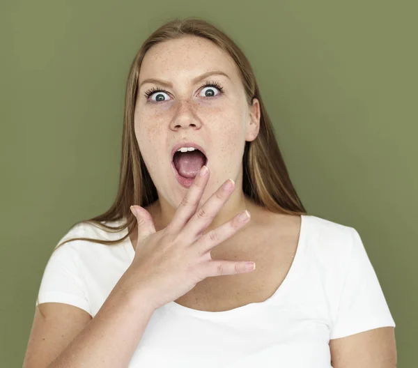 Shocked  caucasian woman — Stock Photo, Image
