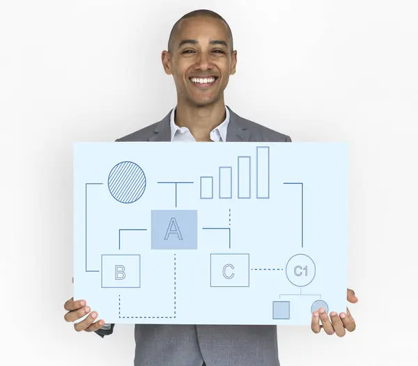 Homem de negócios apresentando cartaz — Fotografia de Stock