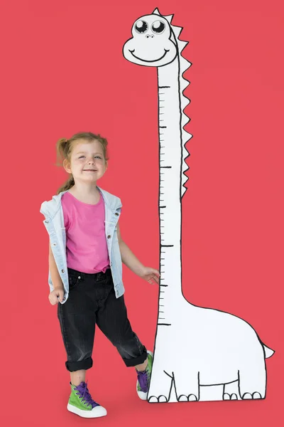 Menina e dinossauro — Fotografia de Stock
