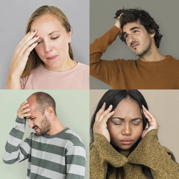 Diversiteit mensen met hoofdpijn — Stockfoto