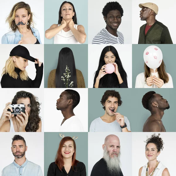 Набор лиц людей, отличающихся разнообразием — стоковое фото