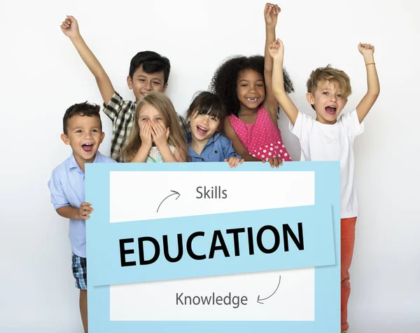 Children holding banner — Stock Photo, Image