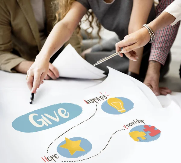 Designers working with poster — Stock Photo, Image