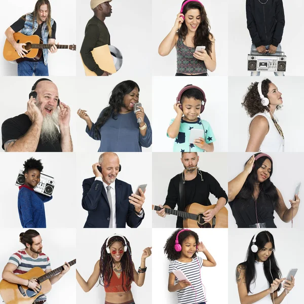 Ποικιλομορφίας τους ανθρώπους ακούγοντας μουσική — Φωτογραφία Αρχείου