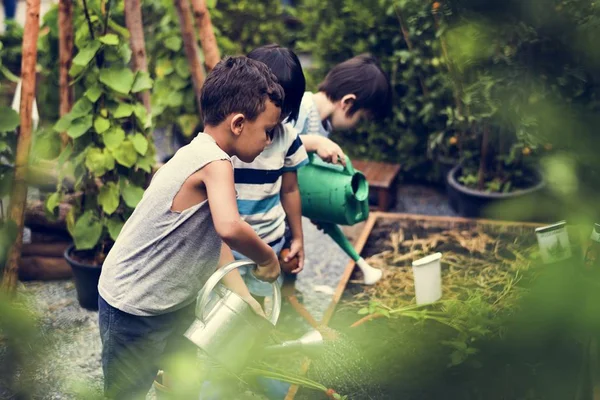 Kinder im Garten erleben die Natur — Stockfoto