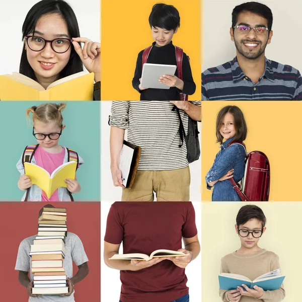 Diversas personas leyendo libros — Foto de Stock