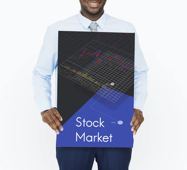 African man holding graphic banner — Stock Photo, Image